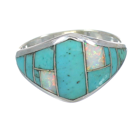Authentic Sterling Silver Southwest Opal And Turquoise Inlay Ring Size 6-1/4 RX61787